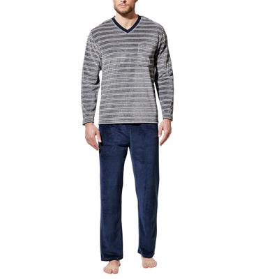 Walbusch Herren Nicki-Schlafanzug Softfeel Blau gestreift Image