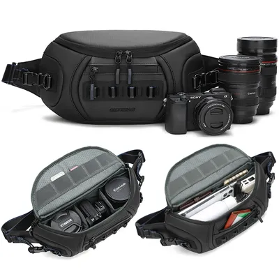 DSLR-Kamera-Crossbody-Sling-Rucksack, wasserdichte Oxford-Schutzkamera-Brusttasche für 1 Kamera und 2 Objektive