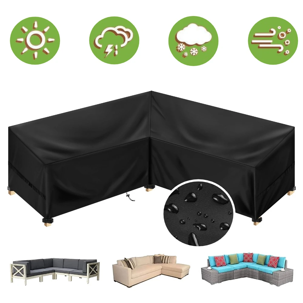 V-förmige Gartenmöbel-Abdeckungen, wasserdicht, robust, 210D Oxford, winddicht, UV-beständig, für Terrasse, Rattan, Ecksofabezug für den Außenbereich