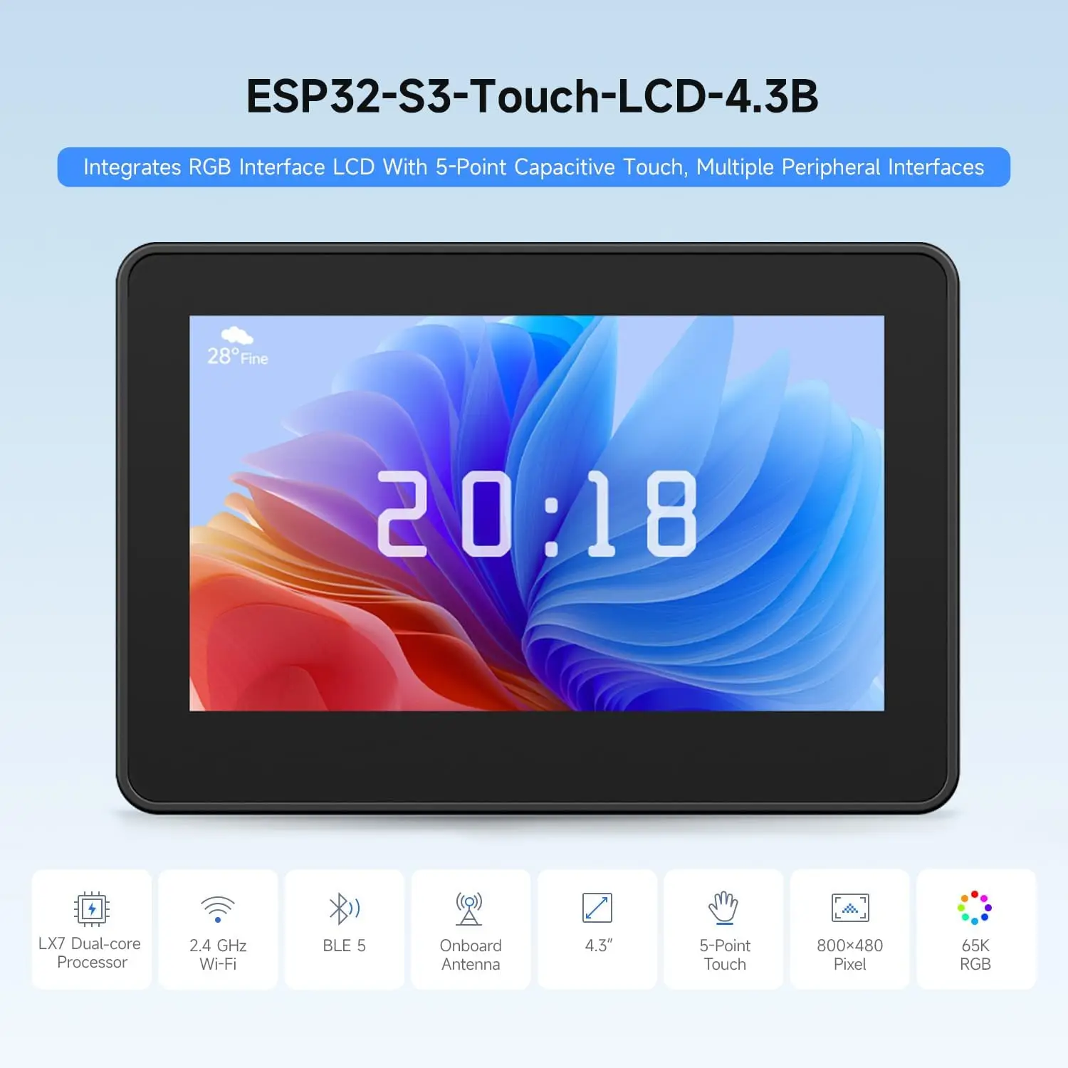 Waveshare ESP32-S3 4,3 Zoll IPS Touchscreen LCD Display Entwicklungsboard Typ B 800×480 HMI LVGL GUI Entwicklung für Arduino IDE Image