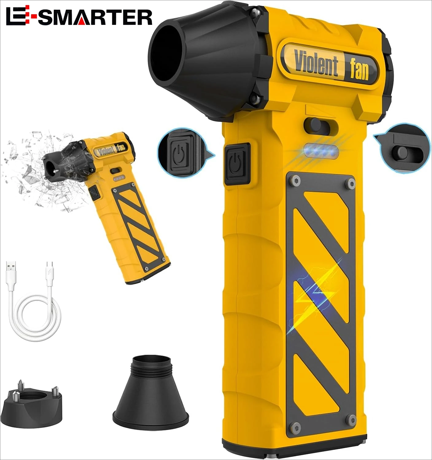 Druckluft – Elektrischer Luftstaubsauger mit 60-mph-Wind, stufenloser Geschwindigkeit, Notfallschneider und Hammer – perfekt für Hof/Rasen/Auto/Camping Image