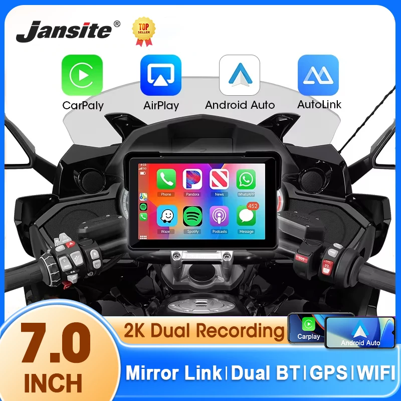 Tragbares 7-Zoll-Carplay-Motorrad-GPS-Navigation, IPX7 wasserdichtes LCD-Display, kabelloses CarPlay, Android, automatische Unterstützung, Dual-Objektiv Image
