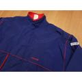 Giacca da allenamento impermeabile Adidas AdiTex Spell Out Logo Nylon Track Top blu navy e rosso, realizzata in Jugoslavia, XL