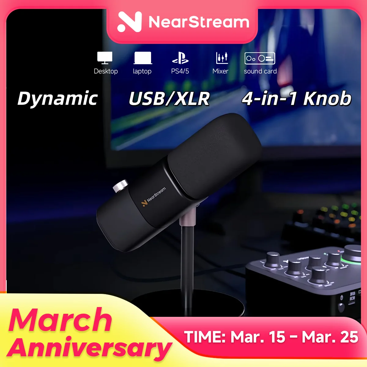 NearStream Microfono USB XLR dinamico Microfono professionale da tavolo Plug-and-Play per giochi Studio Streaming Podcast Registrazione PC