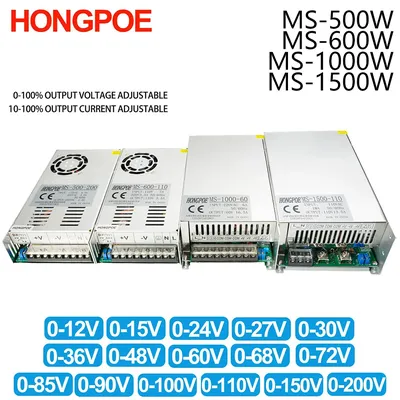 Adjustable 500W 600W 1000W 1500W Power Supply 0-12V 15V 24V 36V 48V 60V 72V 85V 90V 110V 150V 200V