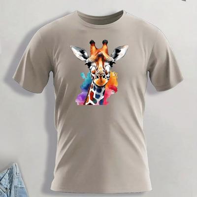TEMU Men's Round Neck Short Sleeve Fashion Slim Fit T-shirt Giraffe Print Top For Spring Image
