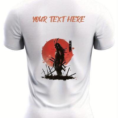 TEMU Customizable Men's T-shirt With Unique Design - Add Your Own Text On The Back, Breathable Polyester, Casual Round Neck Tee For Summer Image