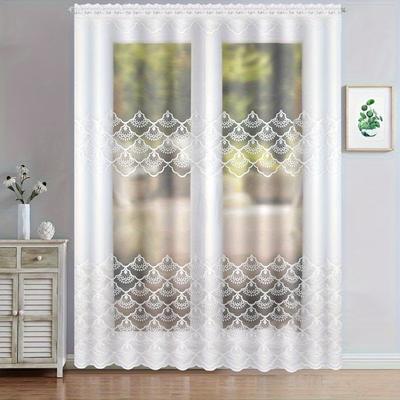 TEMU 1set Fhflyinghome Lam105wb7031 Model Gauze Embroidery Lace Bedroom Living Room Curtain Daily Festival Wedding Curtain Decoration Image