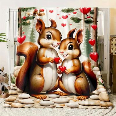 TEMU Cozy Squirrel Flannel Blanket - Soft, Lightweight Throw With Adorable Squirrel & For Sofa, Office, Travel, And Gifts (31x47in, 51x59in, 59x79in), Squirrel Decor Image