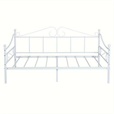 TEMU Metal Day Bed Frame 90 X 190cm, Single Bed With Headboard And Slatted Frame Single Bed Sofa Bed Day Bed For Bedroom Living Room , White Image