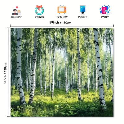 TEMU Vibrant Birch Forest Backdrop - Polyester, Easy-hang For Outdoor Camping & Seasonal Decorations Image