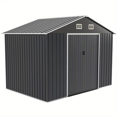 TEMU Homall Metal Tool Shed - 263×178×160cm Outdoor Storage Shed, Garden Metal Cabinet For Backyard, Patio & Lawn, Steel Tool Shed With Garden House Design, Ideal For & Roof Spaces Image