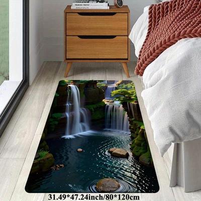 TEMU Waterfall Scenery Mat - Non-slip Machine Washable Polyester Mat With Realistic Waterfall & Greenery Design For Kitchen, Bathroom, Living Room - Multiple Sizes (19x31 To 47x62 Inches) Image