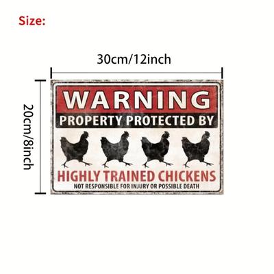 TEMU 1pc Art Iron Tin Sign, Chickens Warning, Wall Hanging Decor For Poultry Farm, Multipurpose Outdoor Chicken Coop Sign, 8x12 Inches, No Electricity Needed Image