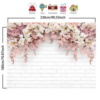 TEMU 1pc Floral Polyester Flower Wall Backdrop Banner, Easy Hanging Photography Background For Wedding, Home Decor, Birthday, Anniversary, Indoor/outdoor Decor Image