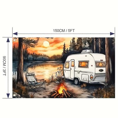 TEMU 1pc Polyester Flag Welcome To Our Campsite 2, Indoor/outdoor Use, No Electricity Required, Ideal For Garden, Party, Wedding, Birthday & Home Decor Image