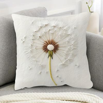 TEMU 1pc Vintage Dandelion Design 18x18 Inch Short Plush Pillow Cover, Non-real Embroidery, Zipper Closure, Machine Washable - Ideal For Home And Office Decor, Decorative Pillows Image