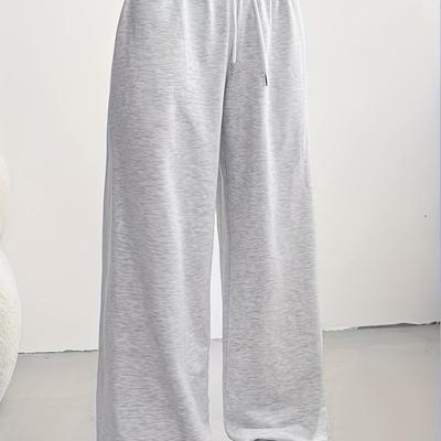 TEMU Women's High-waisted Wide Leg Yoga Pants - Black, Casual & Comfortable With Drawstring Waistband, , , Leisure Activewear, Relaxed Fit Pants, Comfortable Wear Image