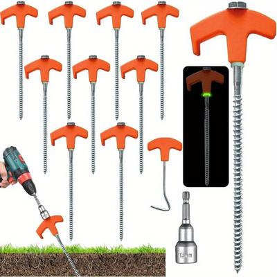 TEMU 10pcs Ground Anchors Design For Fixing Swing Slide Rv Camping Tent Trampoline Image