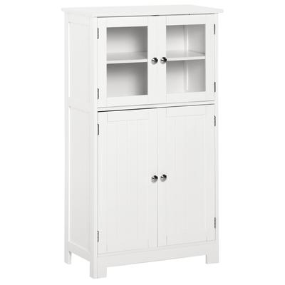 TEMU Kleankin Bathroom Column Auxiliary Bathroom Furniture With 2 Tempered Glass Doors And Adjustable 3-level Shelf Load 25 Kg For Kitchen Dining Room 60x30x108, 5 Cm White Image
