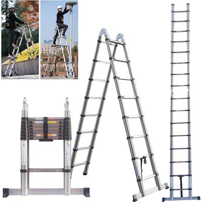 TEMU 5m Telescopic Folding Ladder 2.5m+2.5m Multi Purpose Collapsible Loft Ladders, Stainless Steel Ladder Heavy Duty Sturdy Straight Ladders, Height 16.4ft/ 5m Image