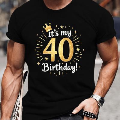 TEMU Men's 40th Birthday T-shirt | Royal Blue Polyester | Casual Round Neck Tee With & | Breathable, Machine Washable | Summer Celebration Top For Adult Men, Tee Shirts Image