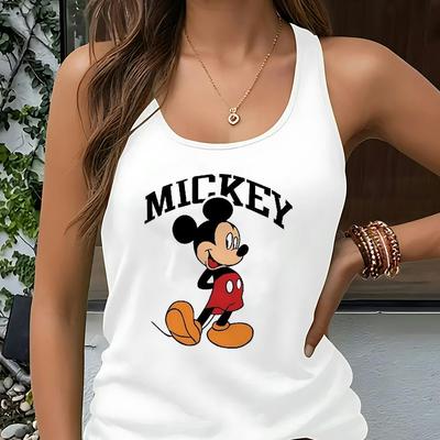 TEMU Women's Casual Sleeveless Tank Top With Mouse Print - White, Round Neck, Short Sleeve, Lightweight, Summer Fashion, Casual Attire| Print Top|lightweight Top Image