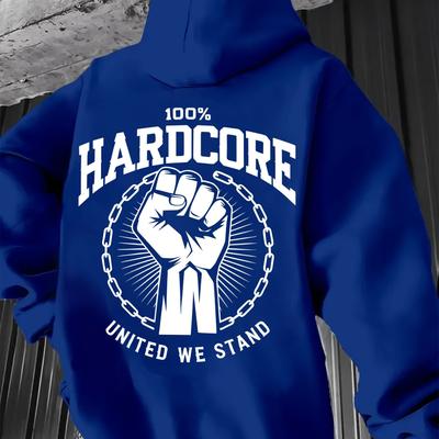 "TEMU Men's Royal Blue Graphic Hoodie - "" Printed Design, Cozy Fleece-lined Pullover For Fall & Winter, Casual Long Sleeve With Front Pocket, Machine Washable, Ages 18-40, Sweater Hoodie" Image