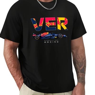 TEMU Men Black T Shirt Mv F1 Car Cotton Tees Summer Casual Harajuku Oversized High Quality Male Tops Unisex Streetwear220g, Pure Cotton, Heat Transfer Printed T-shirt Image