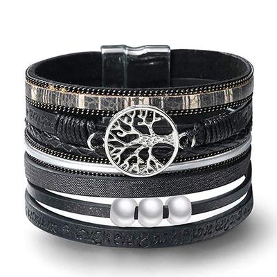 TEMU Ladies Wrap Bracelet Boho Tree Of Life, Leather, Ideal Gift For Girlfriend Image
