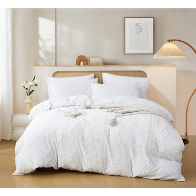 TEMU Bed Linen 2 Piece Set, Pinch Tufted Geometric Reversible Bed Linen, Soft Bohemian Vintage Bed Linen Set Shabby Chic Washed Microfiber Bed Cover With Zipper + Pillowcases 80x80cm Image