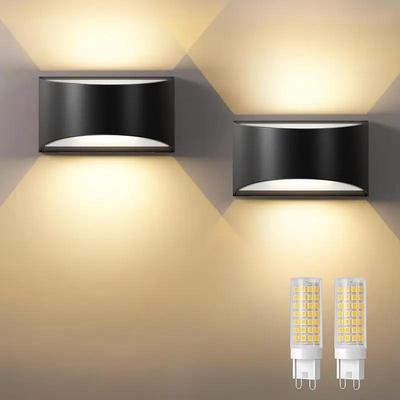 TEMU 1/2pcs Wall Light Led Lamp, Warm White 3000 K, Black, Contemporary Style For Living Room, Bedroom, Hallway, Lamps For Living Room, Semi Flush Mount, Polished Finish, Sconce Design, Detachable Image