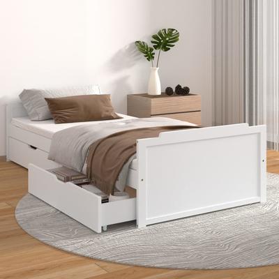 TEMU Solid Wood Bed With Drawers 90x200 Cm, , Solid Pine Wood, Rustic Look, Storage Space Image