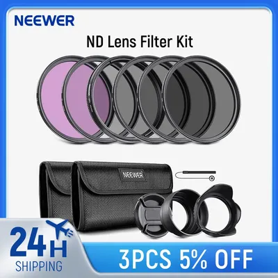 NEEWER Lens Filter Kit: UV, CPL, FLD, ND2, ND4, ND8, Lens Hood and Lens Cap Compatible with Canon Nikon Sony Panasonic DSLR