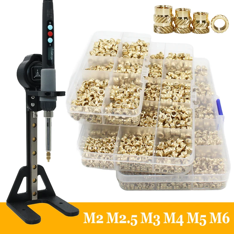 Gewindeeinsätze 3D-Druckwerkzeug M2 M2,5 M3 M4 M5 M6 Heat Set Insertion Lötkolben Kit Messing Hot Melt Nut für Kunststoffmuttern Image
