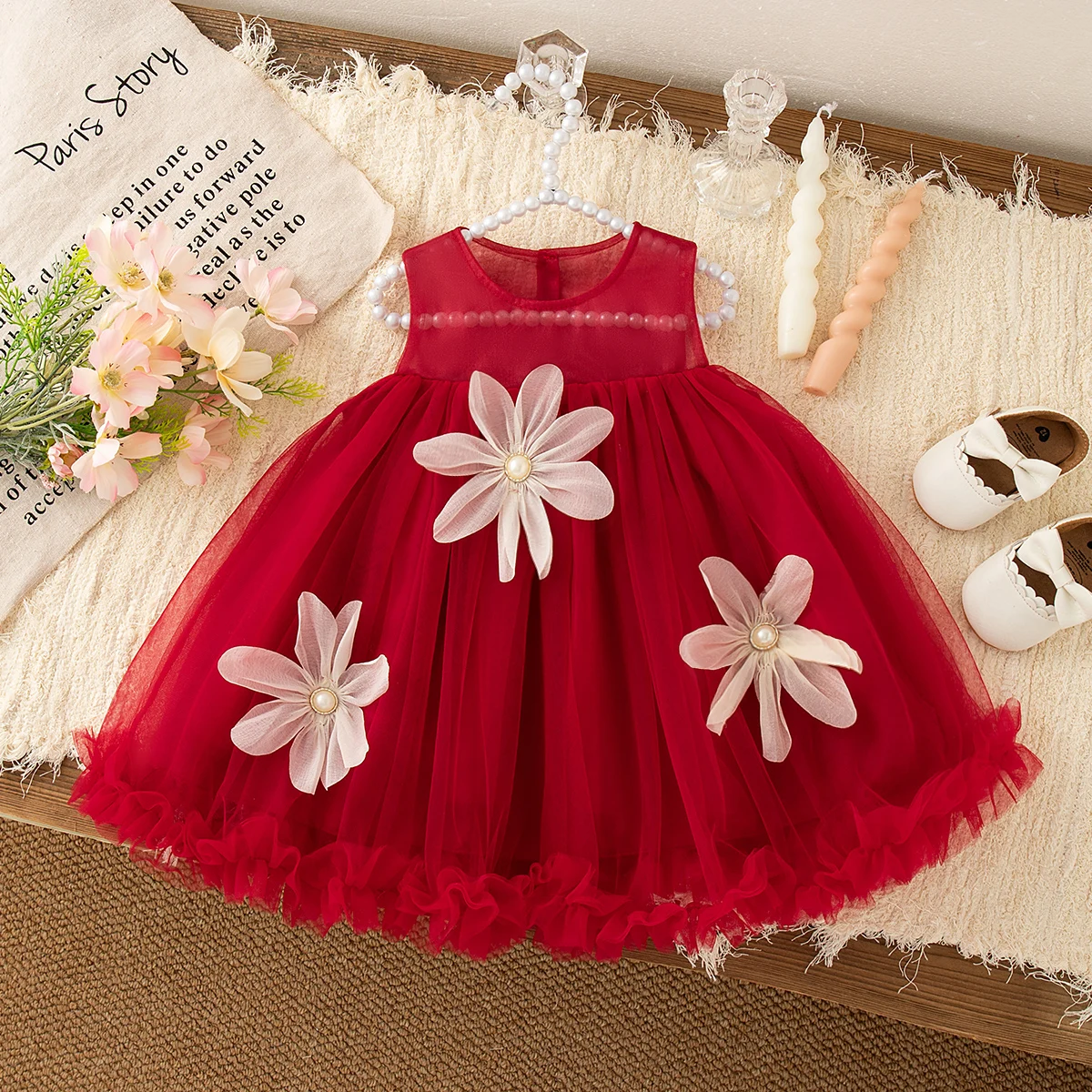 Baby-Mädchen-Kleid im Prinzessin-Stil, Sommer, neue süße Blumen-Kinder-ärmellose Kleidung für Babys im Alter von 9 Monaten bis 3 Jahren Image