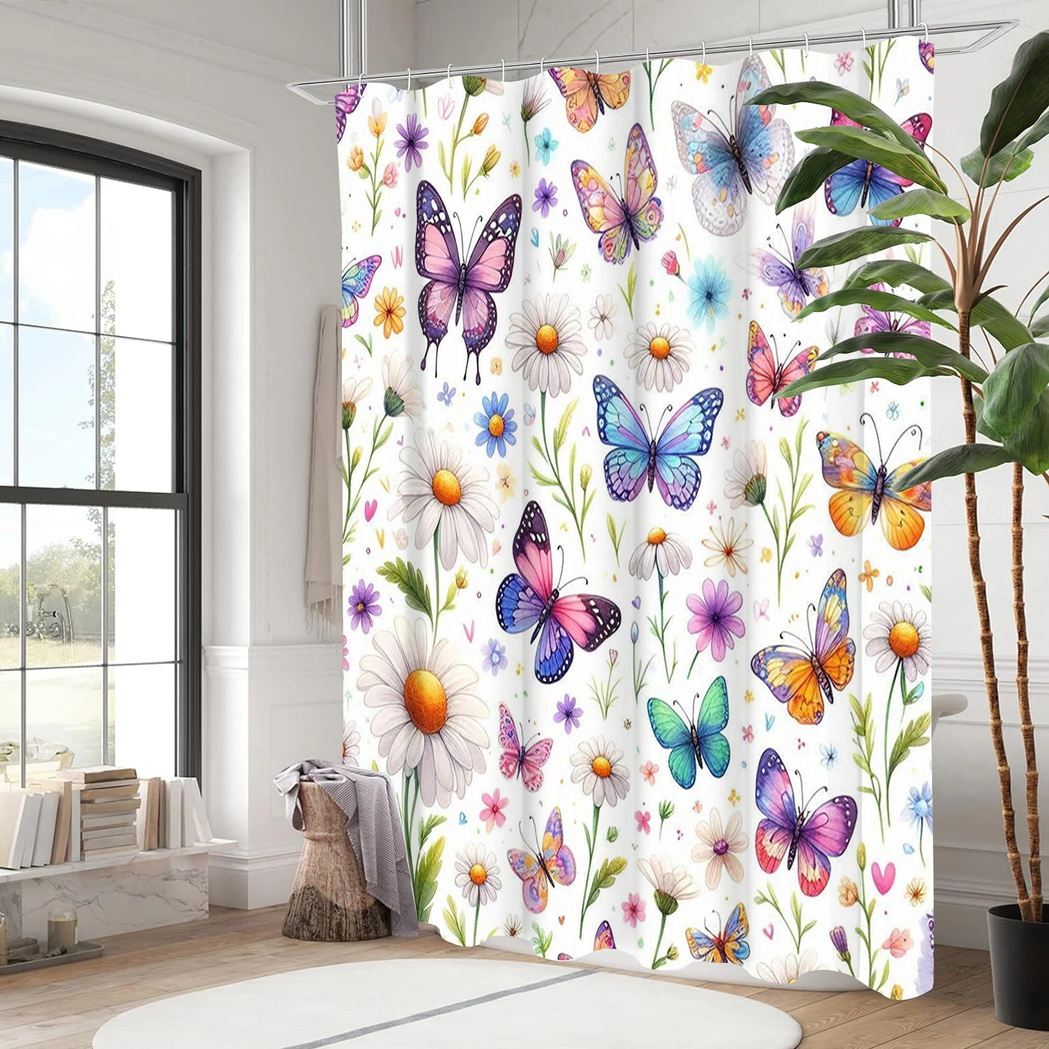 Badvorhang mit Schmetterlingsmuster, Badezimmer-Duschvorhang, wasserdicht, mit 12 Haken, Heimdeko, versandkostenfrei