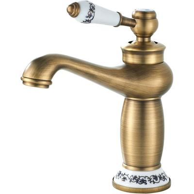 Retro Badezimmer Wasserhahn, Keramik Griff Waschbecken Wasserhahn Einhebel Waschtischarmatur, Warm Image