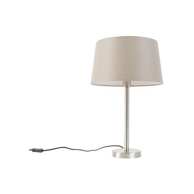 Qazqa - Moderne Tischlampe Stahl mit taupefarbenem Schirm 35 cm - Simplo Image