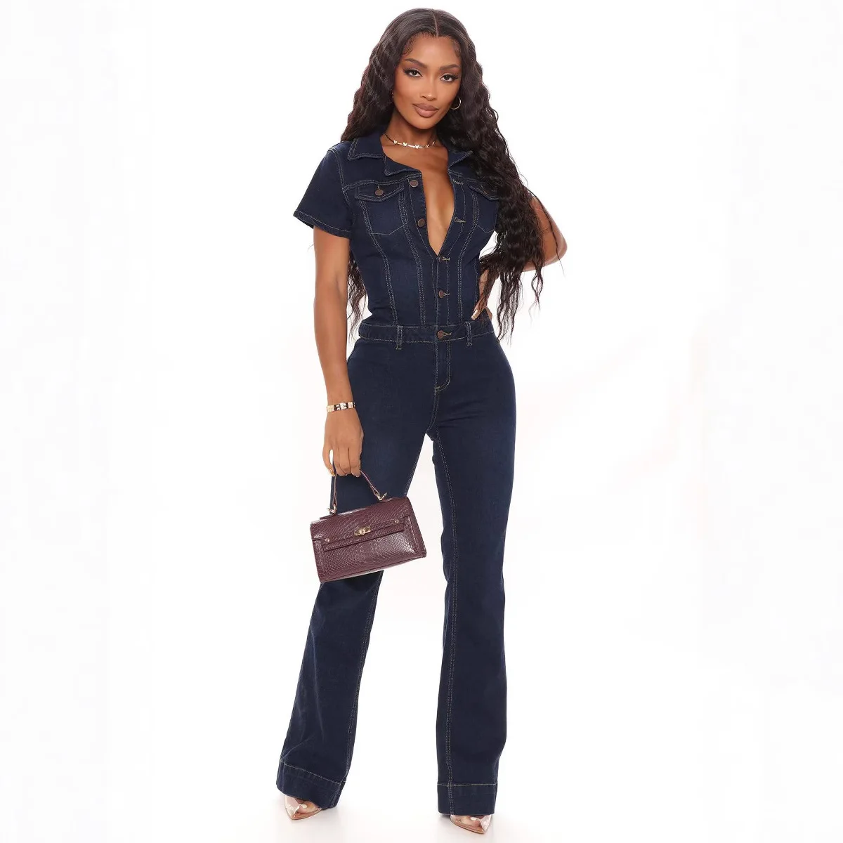 Denim Overalls Frauen Overalls Mom Jeans Einteilige Lange Hosen Y2k Hohe Taille Einreiher Strampler Streetwear Party Club Arbeit Image