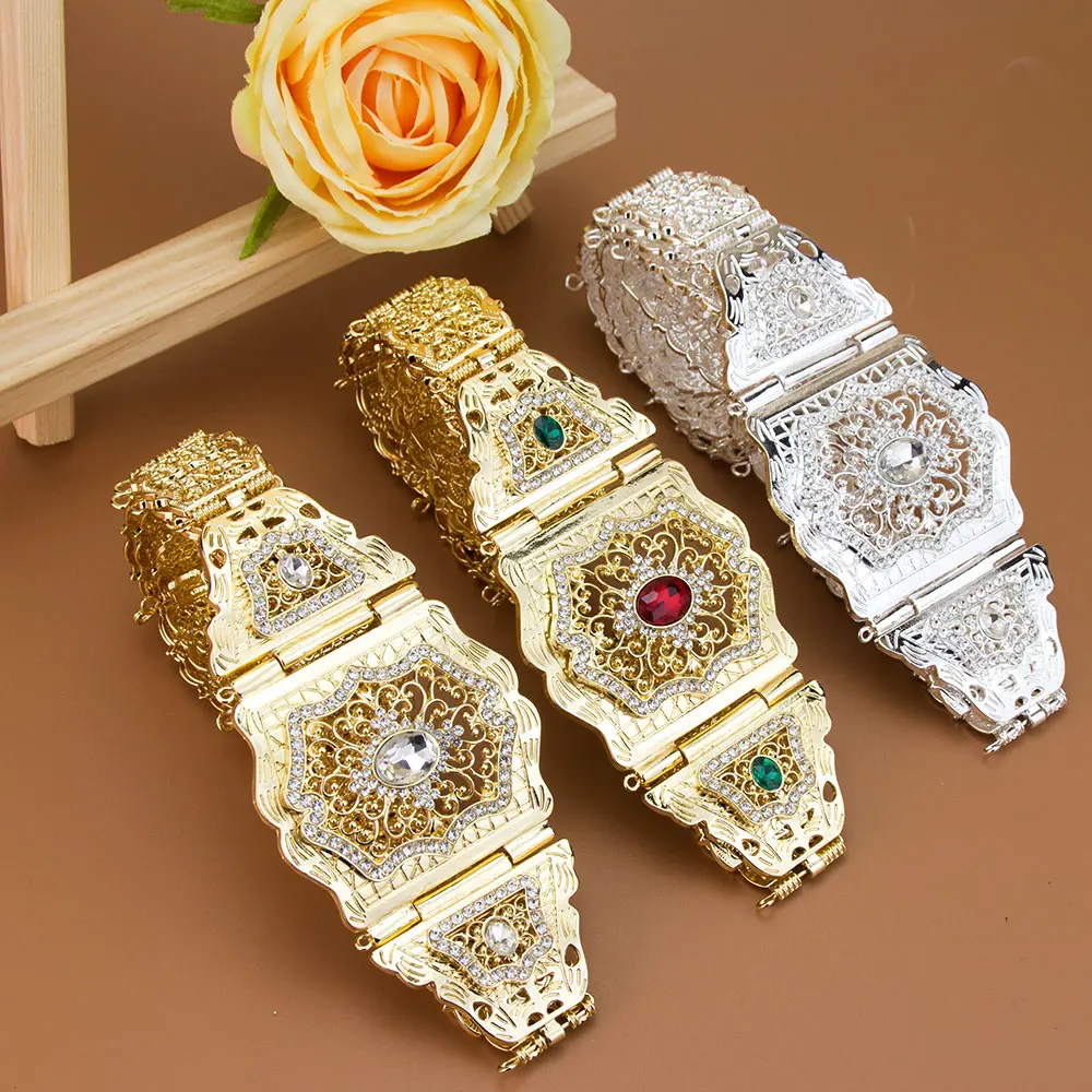 Gold Farbe Kristall Marokko Kaftan Gürtel Schmuck Hohl Arabeske Arabisch Frauen Kleid Taille Kette Einstellbare Länge Image