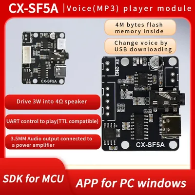 SF5A Sprachwiedergabemodulplatine 5W MP3-Musikplayer UART Asynchrone serielle Portsteuerung löst Image
