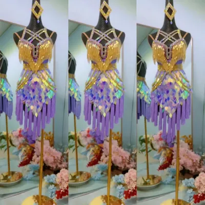 Latein-Tanzkleid für Damen, hochwertig, maßgeschneidert, Quastenrock, für Erwachsene, Cha Tango, Image