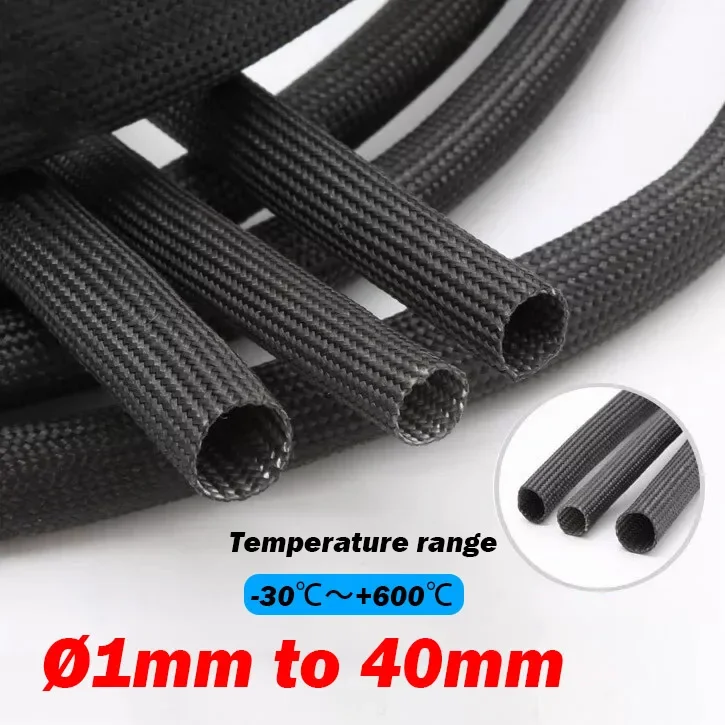 600 antike Hochtemperatur-Glasfaser schläuche schwarz geflochtene Kabels chläuche erweiterbarer Kabelbaum Glasfaser ummantelung ø 1mm bis 40mm Image