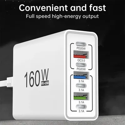 USB-C-Ladegerät, insgesamt 160 W, mehrere Anschlüsse, schnelles Aufladen, PD-Typ-C-Schnellladung, Image