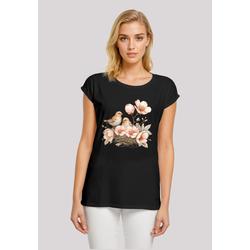 T-Shirt F4NT4STIC "Vogelnest Blumen", Damen, Gr. L, schwarz, Obermaterial: 100% Baumwolle, casual, regular fit, Rundhals, Kurzarm ohne Bündchen, Shirts, Premium Qualität