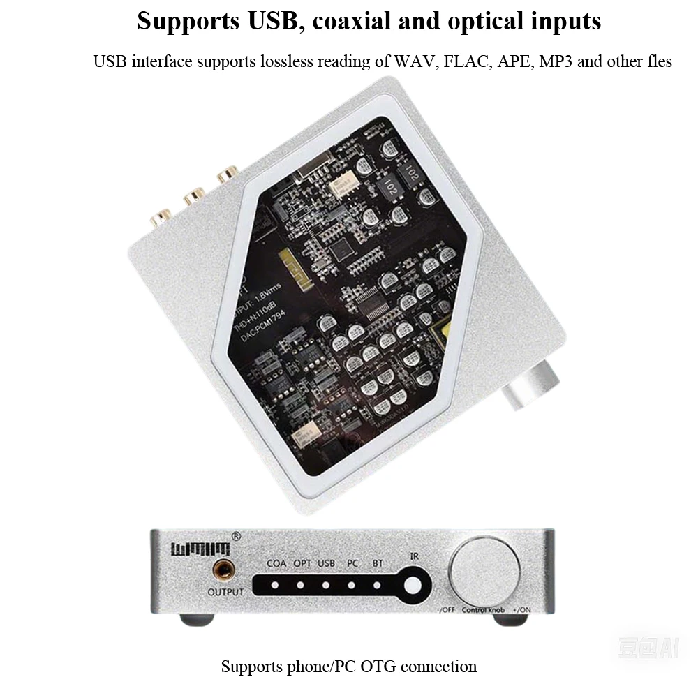 Décodeur Audio numérique HIFI PCM1794 DAC 96KHz 24bit décodeur de sortie sans perte sans fil Bluetooth 5.0 USB lecture sans perte OTG
