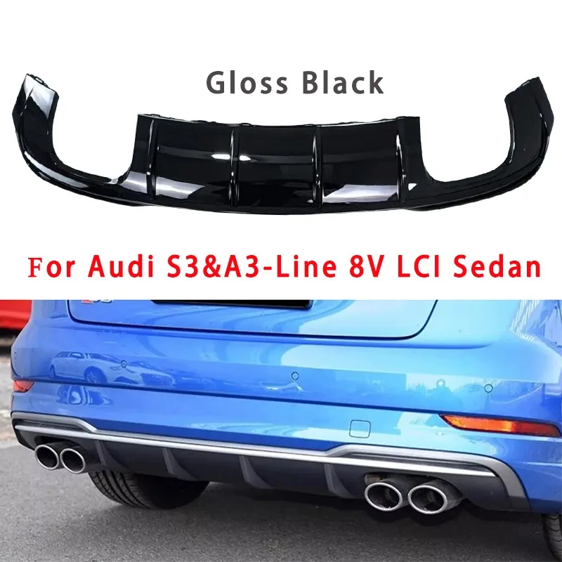 Diffuseur de pare-chocs arrière pour Audi A3 S-Line 8V (non compatible A3 Base) Berline Facelift 2017-2020