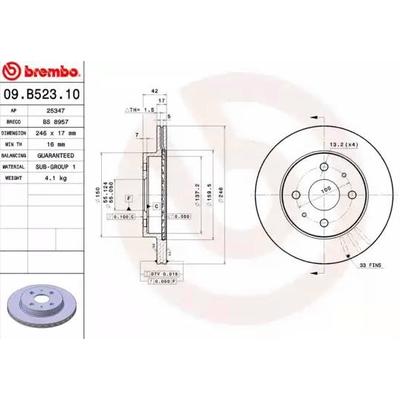 BREMBO Bremsscheibe TOYOTA,SUBARU,DAIHATSU 09.B523.10 4351297402,4351297402000,43512B1110 Bremsscheiben,Scheibenbremsen Image