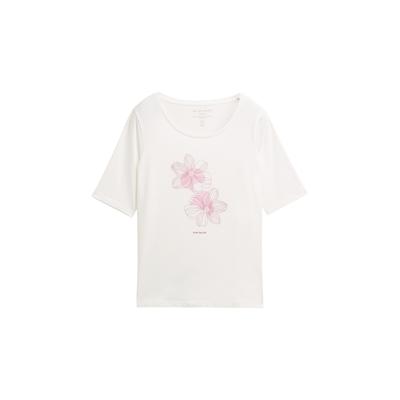 TOM TAILOR Damen T-Shirt mit Print, weiß, Uni, Gr. XL Image